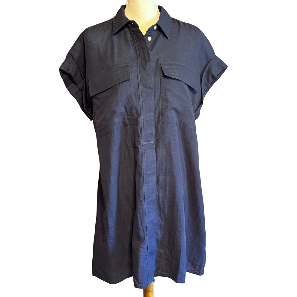 Banana Republic SS Roll Cuff Shirt Dress True Indigo M Coastal Fisherman Core